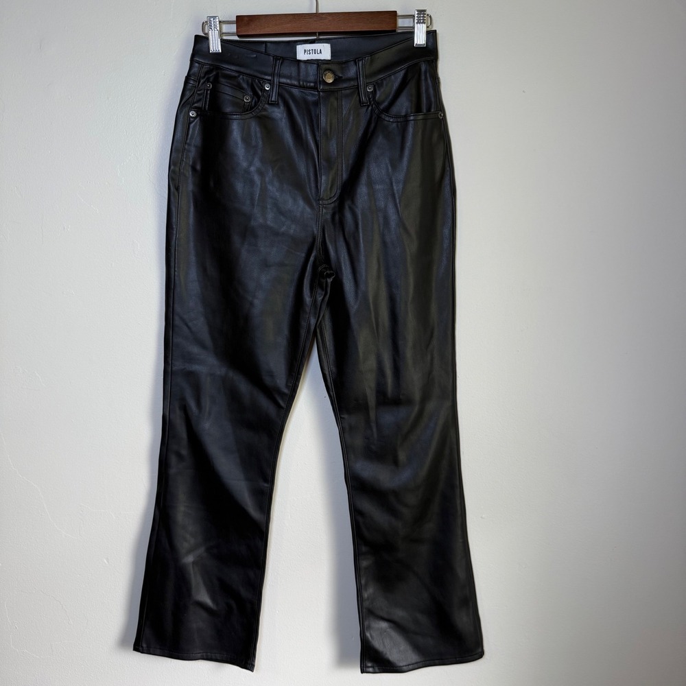 Pistola‎ High Rise Vegan Leather Cropped Flare Pants Size 27 Black